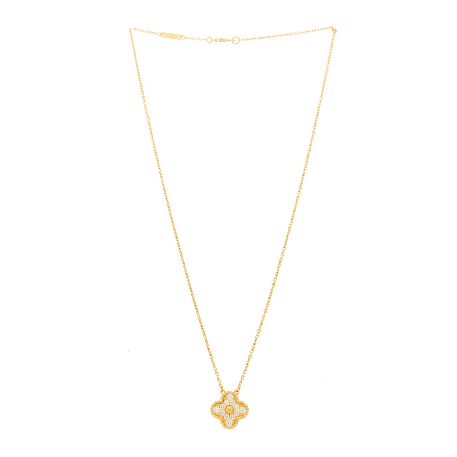 Van Cleef & Arpels 18K Yellow Gold Diamond Vintage Alhambra Pendant Necklace 3 of 6