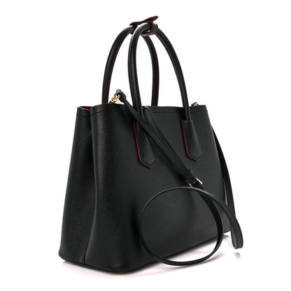 Prada Saffiano Cuir Small Double Bag Black Fuoco 3 of 12