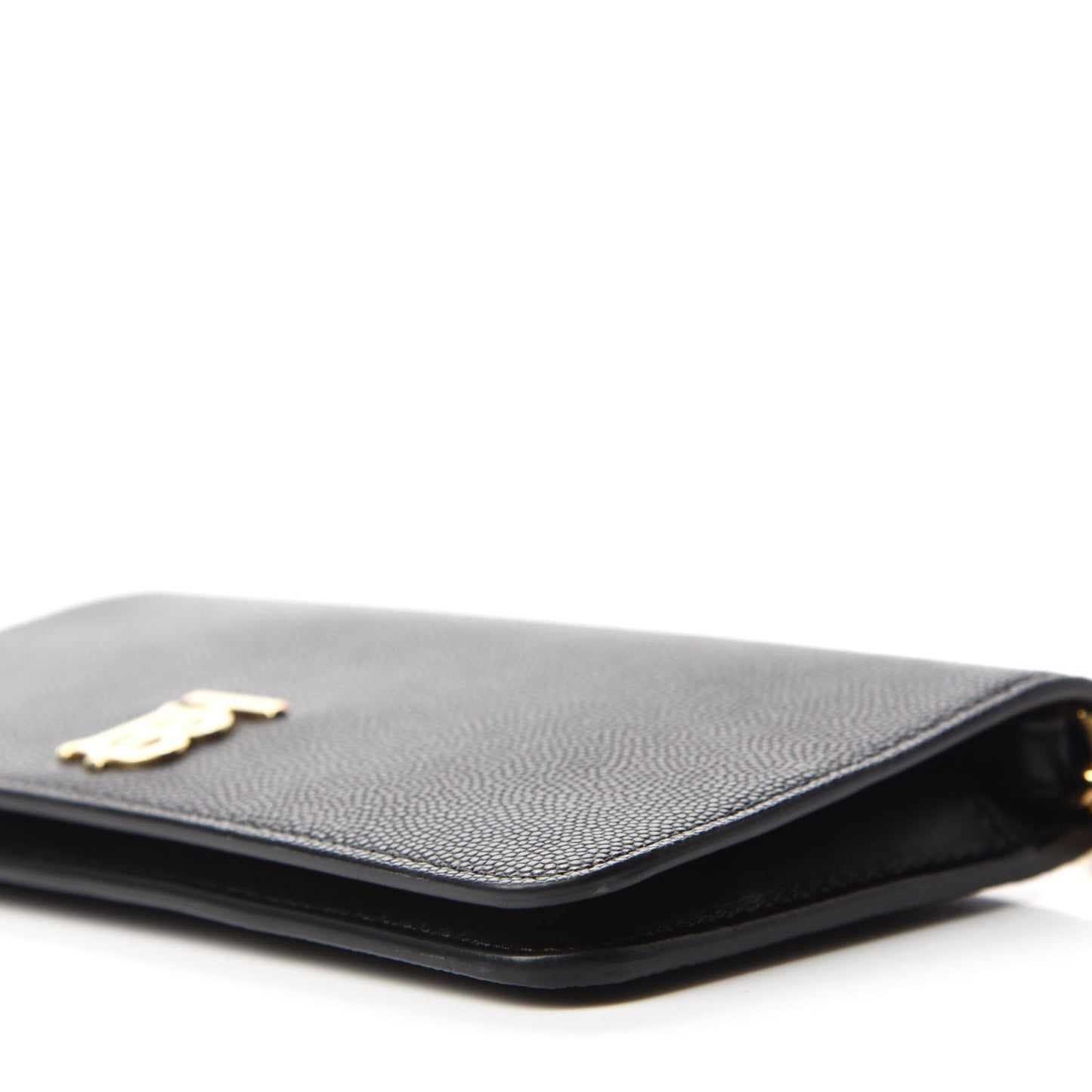 Grainy Calfskin Rowe TB Phone Wallet On Chain Black