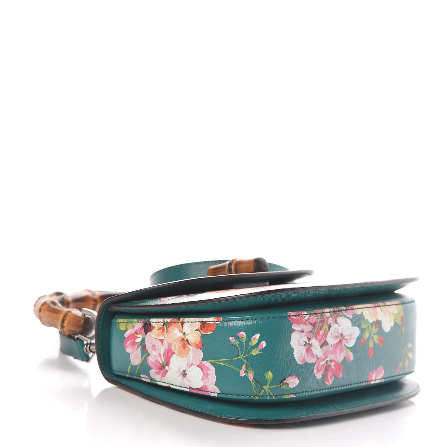 Gucci Shangai Calfskin Blooms Print Small Classic Bamboo Top Handle Bag Bright Emerald Multicolor 5 of 11