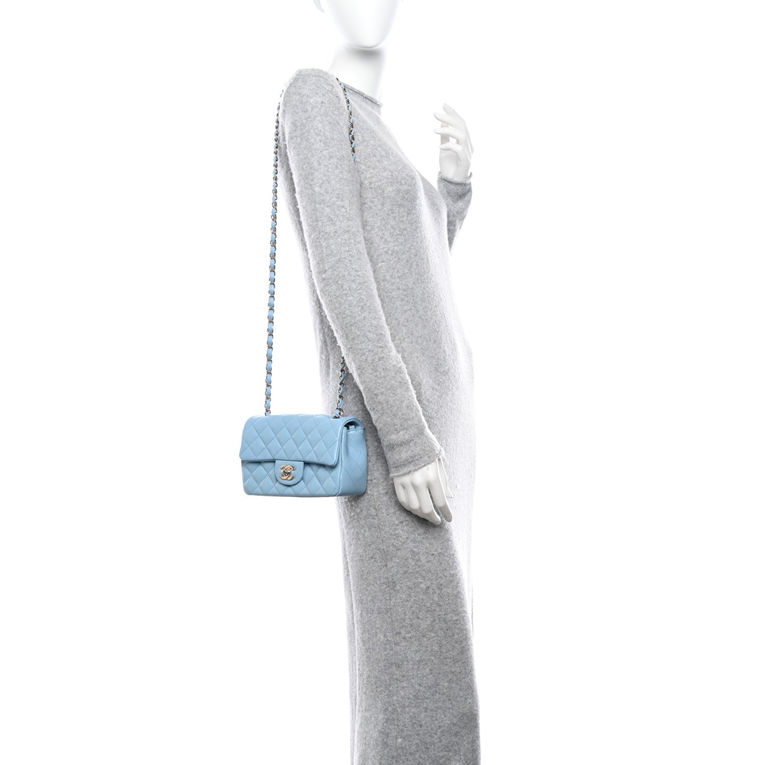 Chanel Lambskin Quilted Mini Rectangular Flap Light Blue 2 of 11