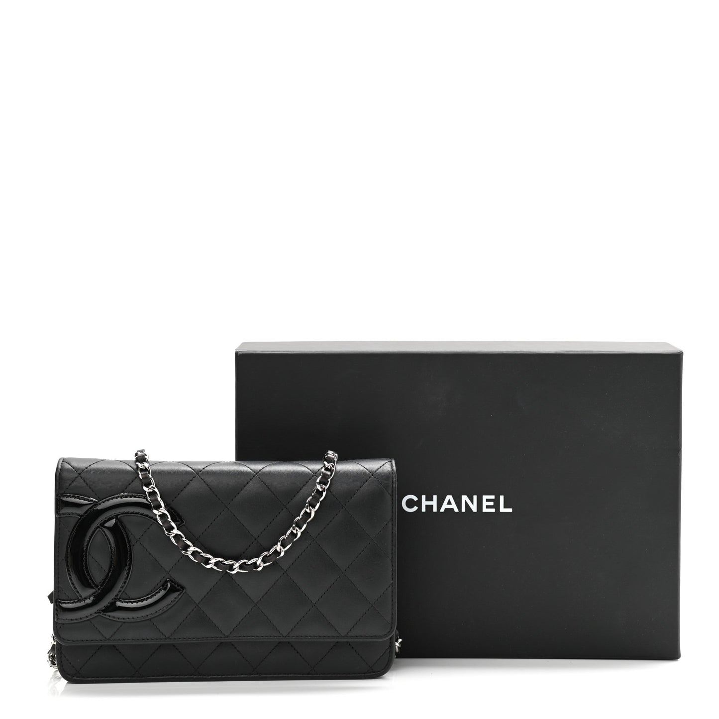 Calfskin Quilted Cambon Wallet On Chain WOC Black
