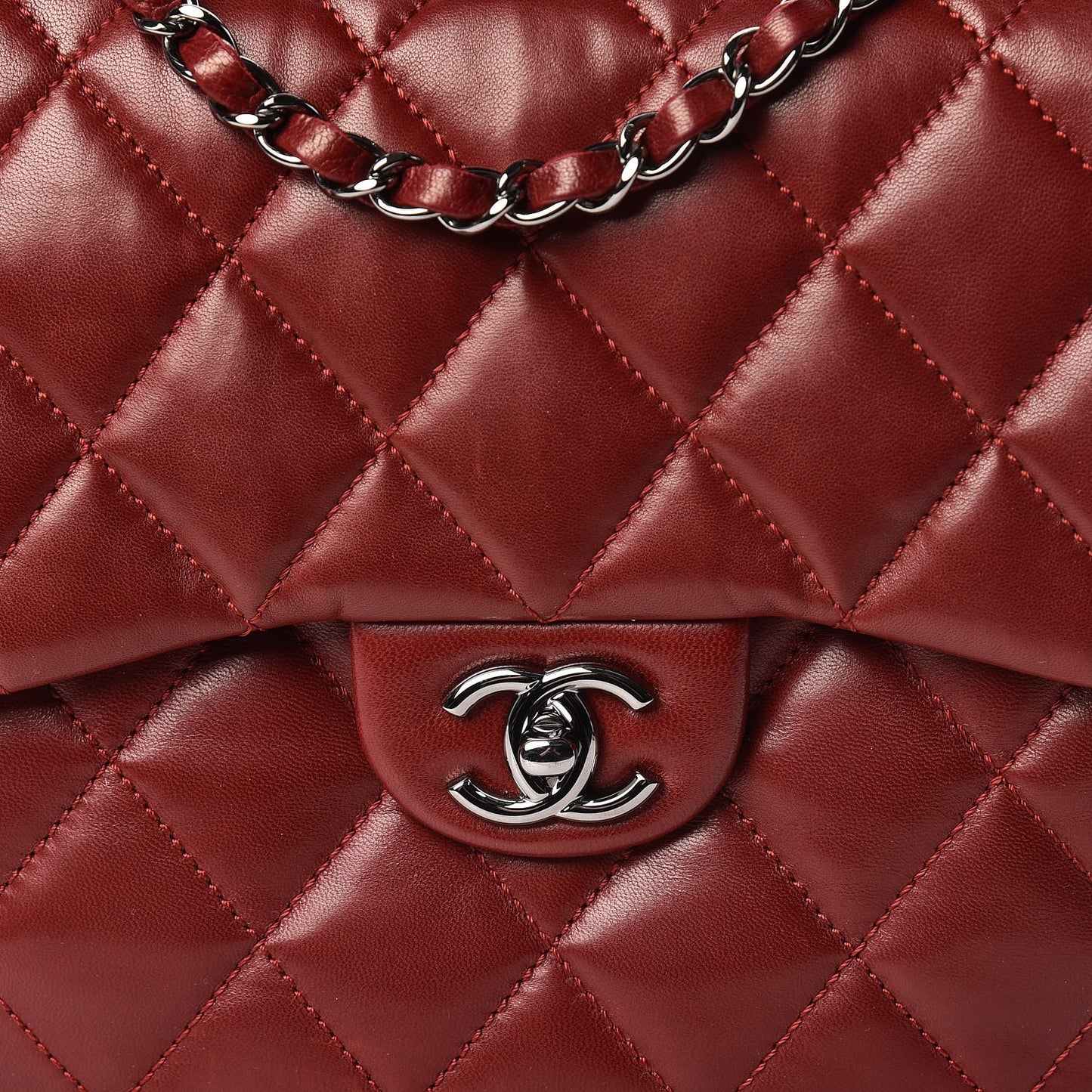 Lambskin Quilted Large 3 Flap Rouge Fonce