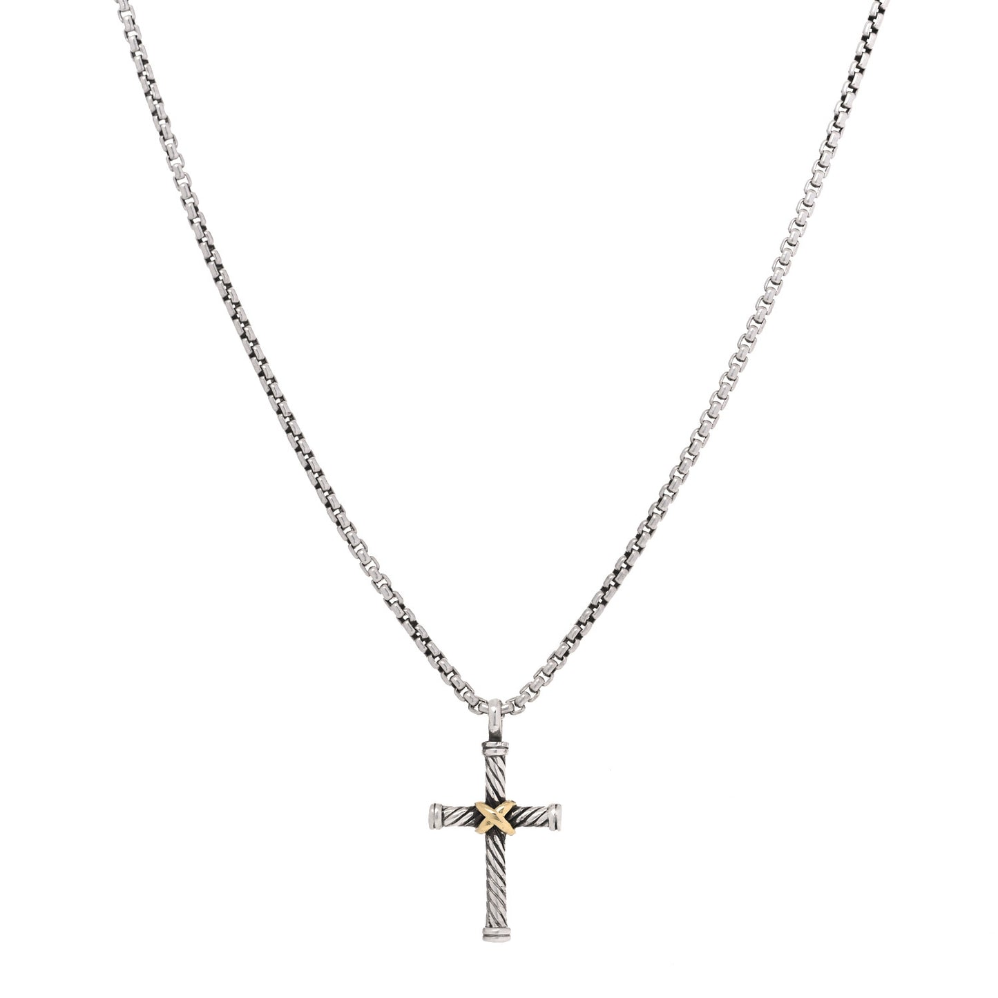 Sterling Silver 18K Yellow Gold 35mm Cable Cross Pendant Necklace