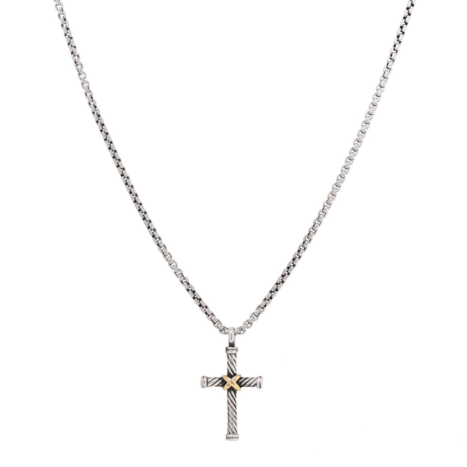 David Yurman Sterling Silver 18K Yellow Gold 35mm Cable Cross Pendant Necklace 1 of 4