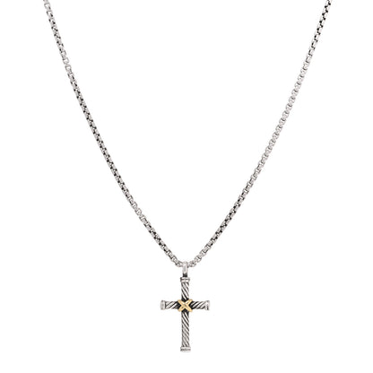 David Yurman Sterling Silver 18K Yellow Gold 35mm Cable Cross Pendant Necklace 1 of 4