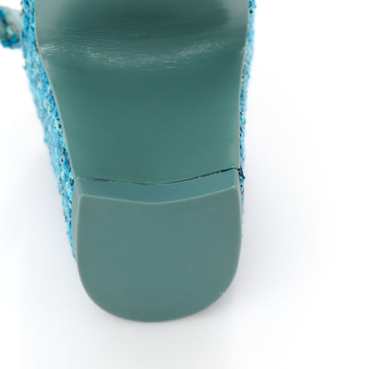 Chanel Tweed Lambskin Cap Toe CC Slingback Pumps 37 Blue Green 11 of 13