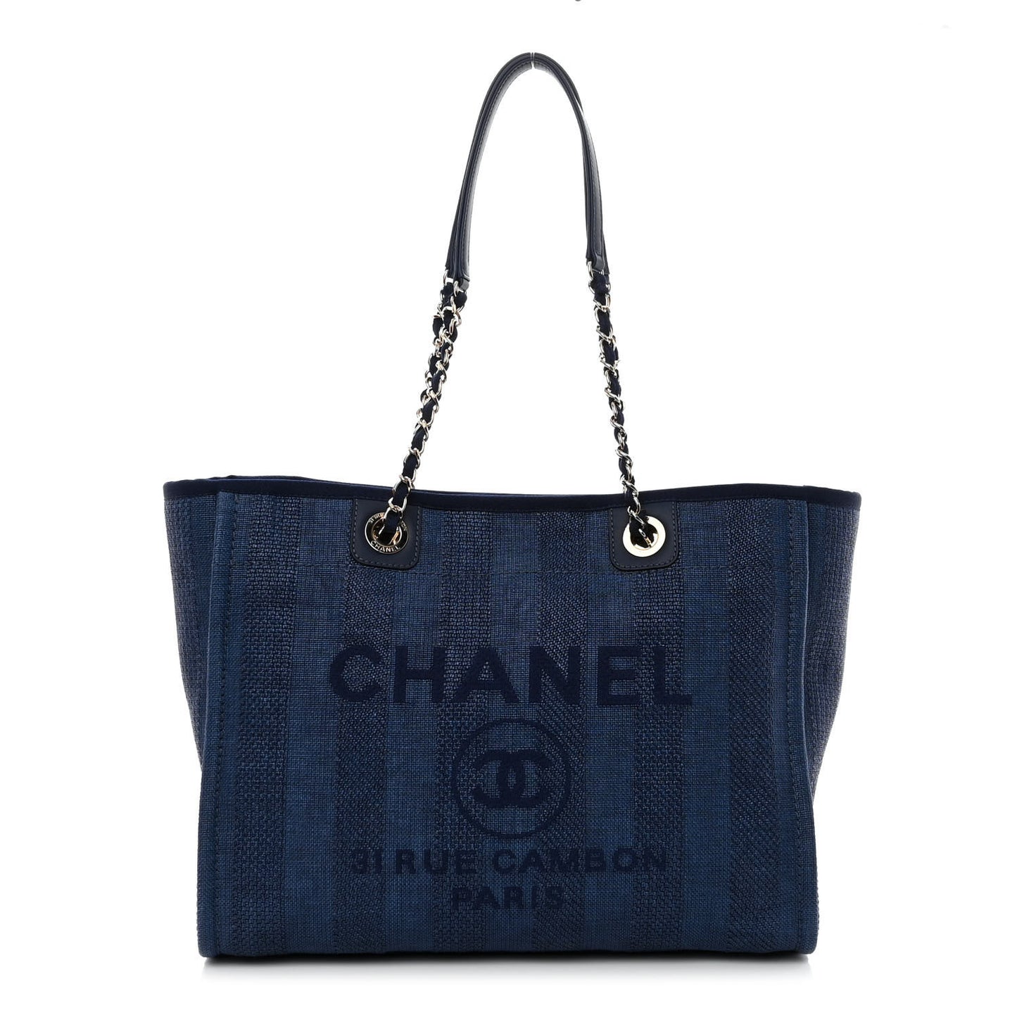 Mixed Fibers Striped Small Deauville Tote Navy Blue