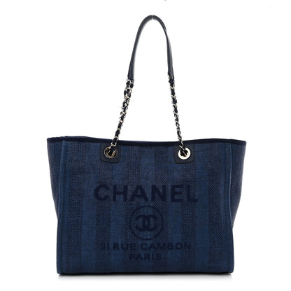 Chanel Mixed Fibers Striped Small Deauville Tote Navy Blue 1 of 10