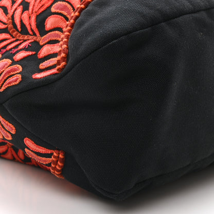Gucci Lizard Canvas Embroidered Large Horsebit Chain Hobo Black Red 9 of 10
