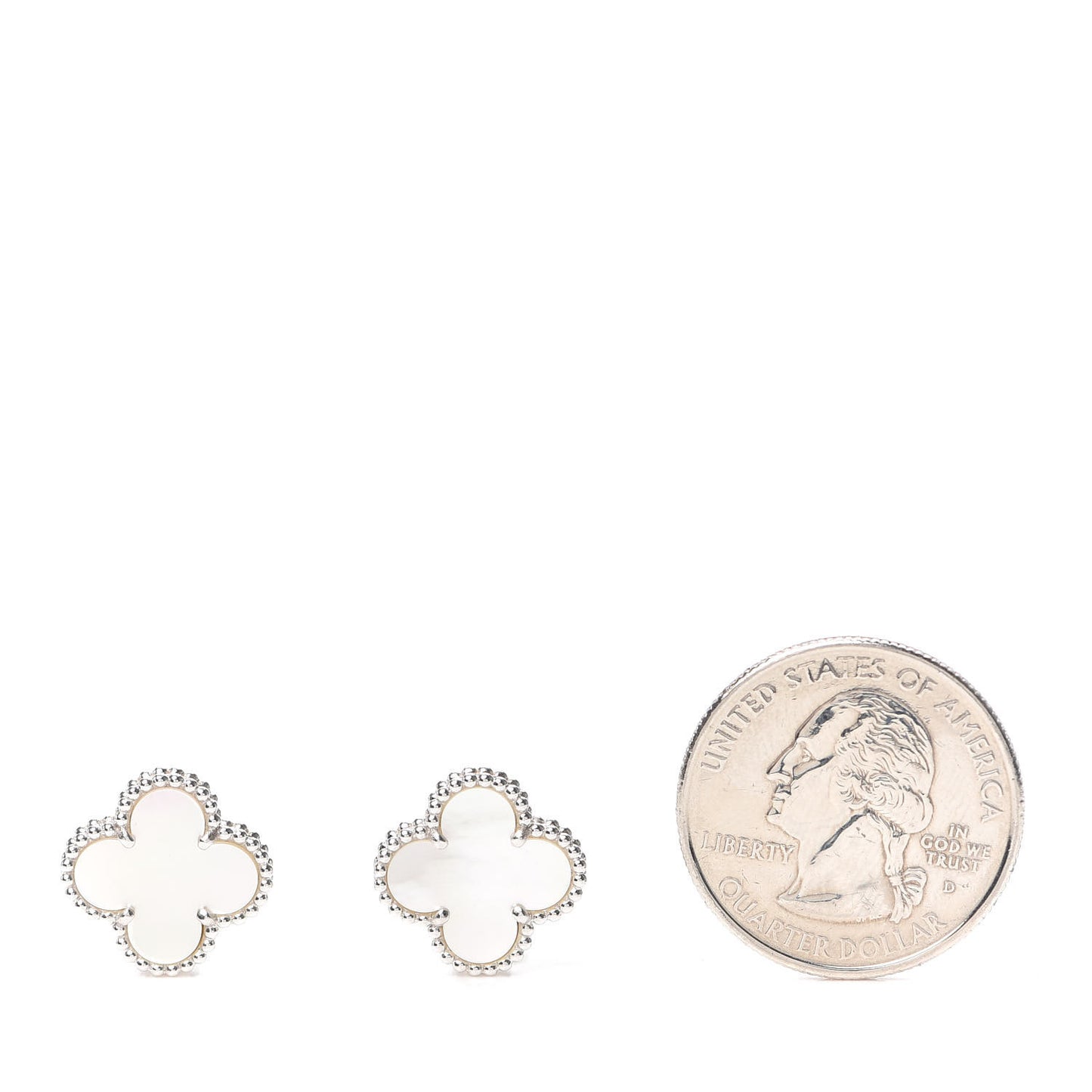 18K White Gold Mother of Pearl Vintage Alhambra Earrings