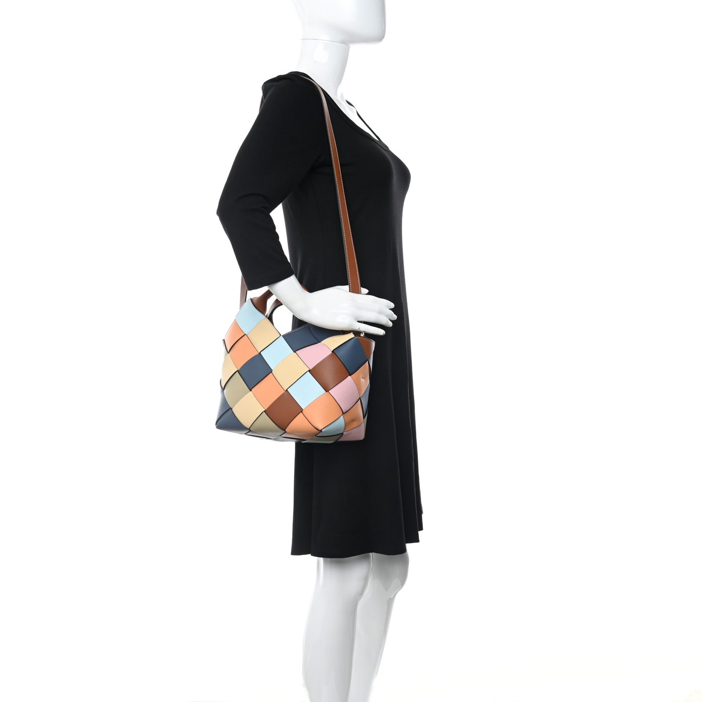Calfskin Small Woven Basket Surplus Bag Soft Apricot Crystal Blue