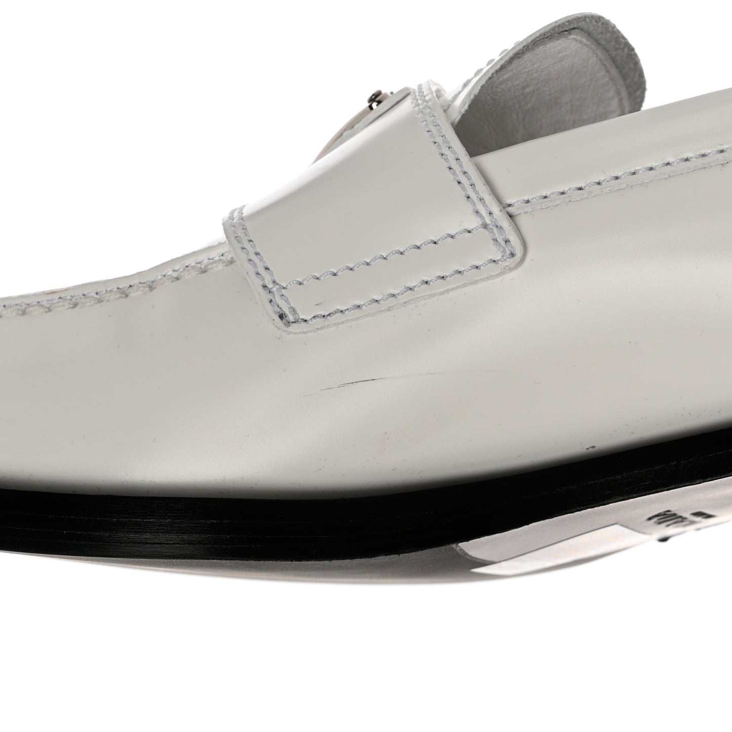 Brushed Calfskin Metal Triangle Logo 20mm Loafers 38.5 White