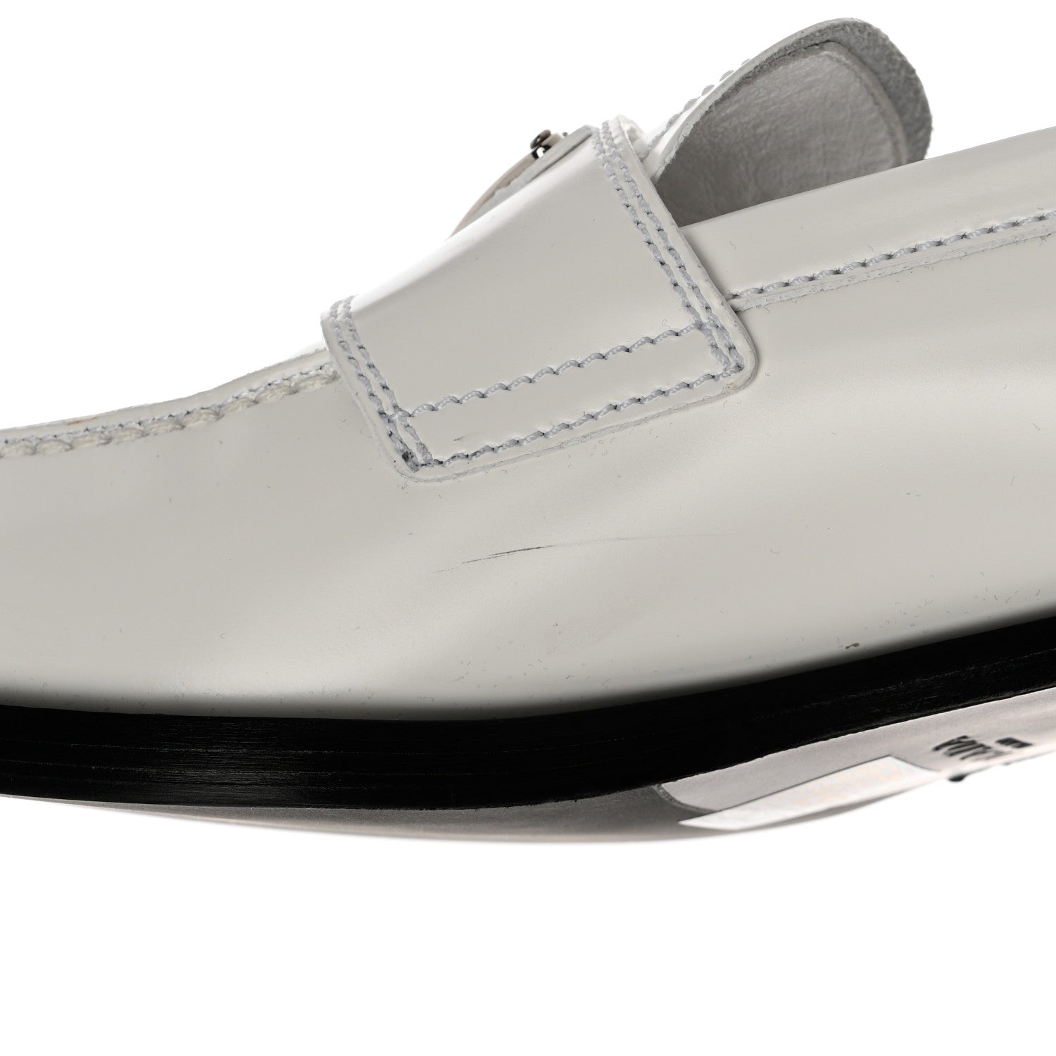 Prada Brushed Calfskin Metal Triangle Logo 20mm Loafers 38.5 White 9 of 9