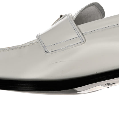 Prada Brushed Calfskin Metal Triangle Logo 20mm Loafers 38.5 White 9 of 9