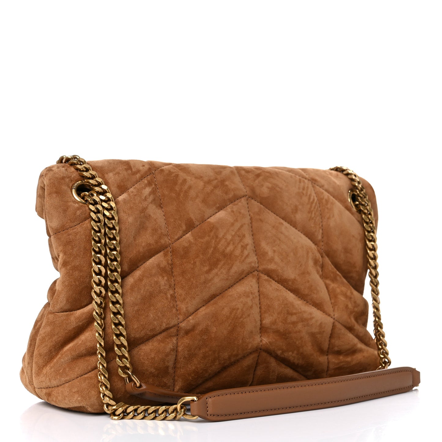 Suede Calfskin Quilted Small Loulou Puffer Monogram Chain Satchel Cinnamon