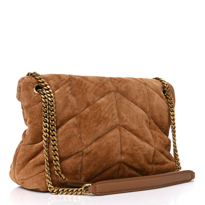 Saint Laurent Suede Calfskin Quilted Small Loulou Puffer Monogram Chain Satchel Cinnamon 3 of 10