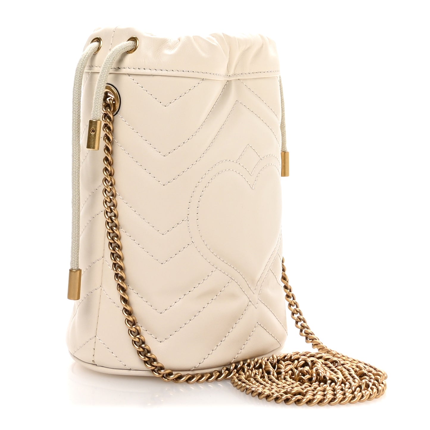 Calfskin Matelasse Mini GG Marmont 2.0 Bucket Bag White