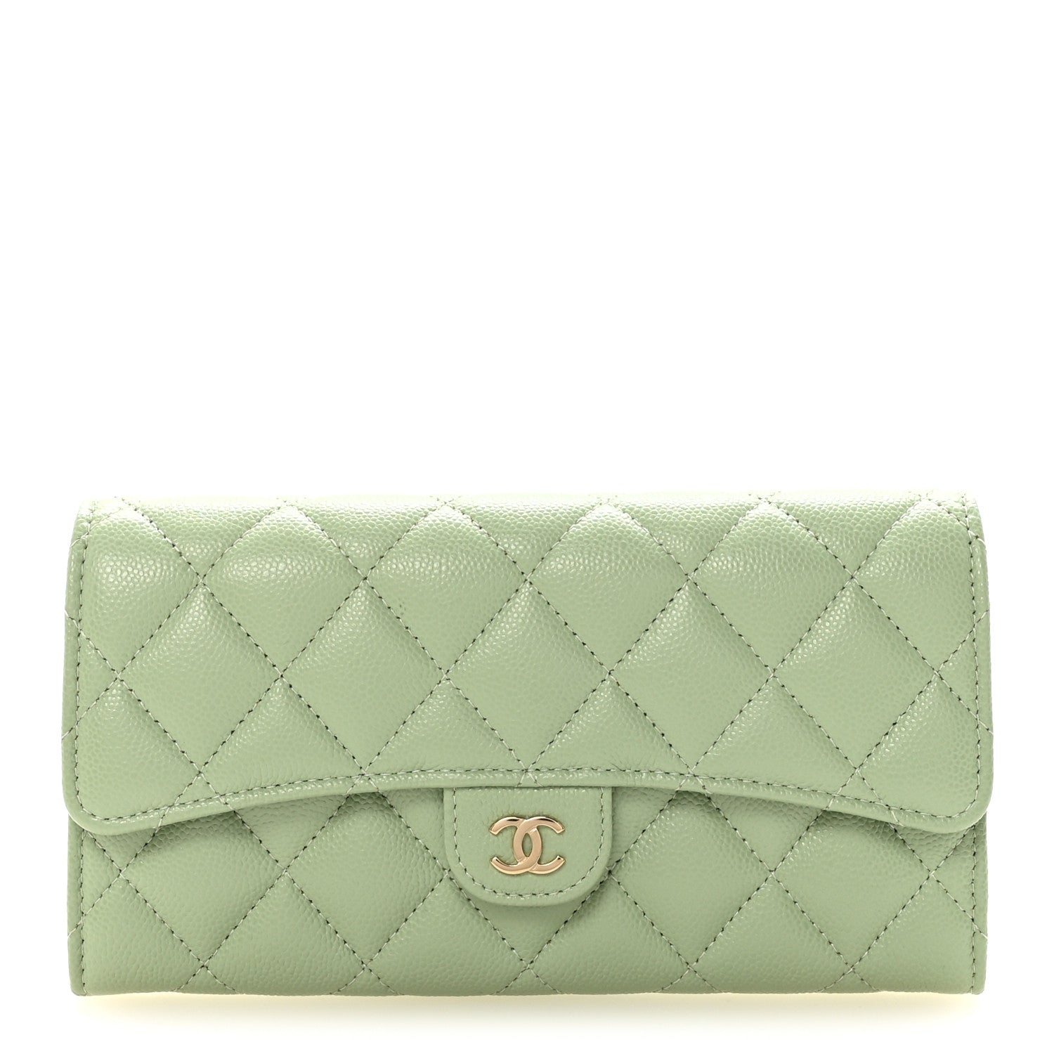 Chanel Caviar Quilted Large Gusset Flap Wallet Light Green 1 of 9