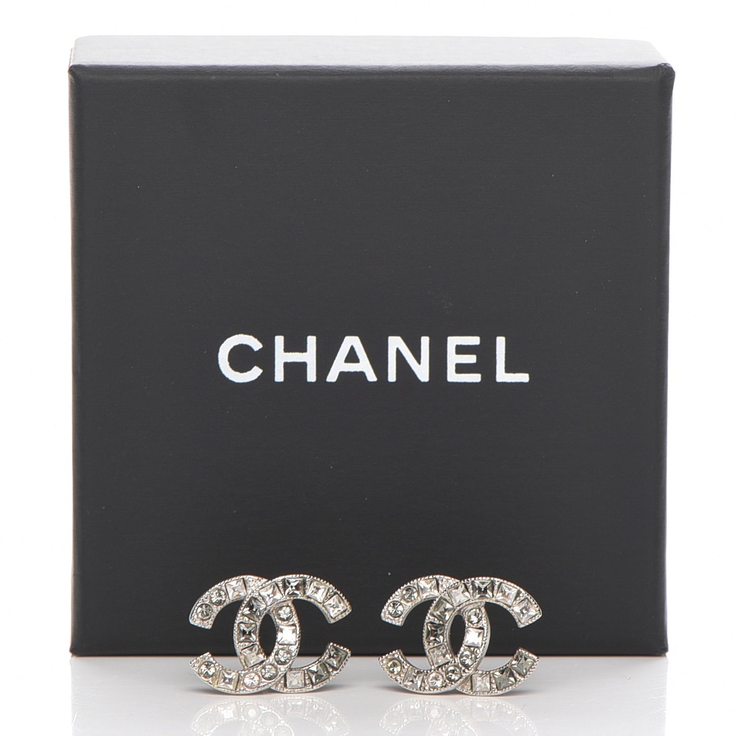 Baguette Crystal CC Earrings Silver