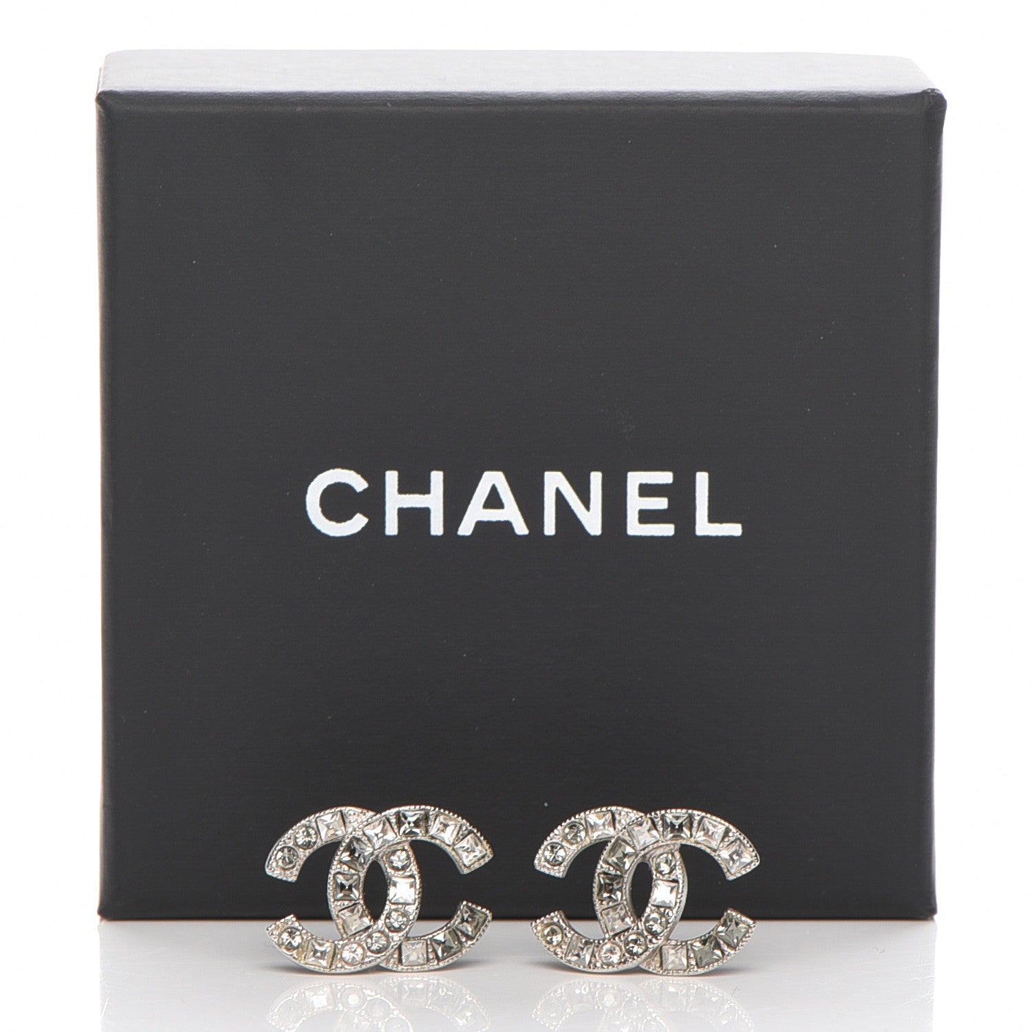 Chanel Baguette Crystal CC Earrings Silver 5 of 5
