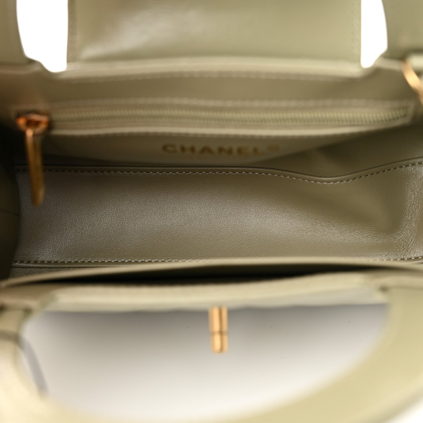 Shiny Aged Calfskin Quilted Nano Kelly Shopper Khaki