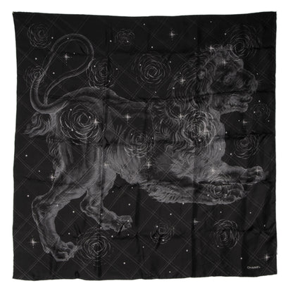 Chanel Silk Camellia Lion Scarf Black 2 of 5