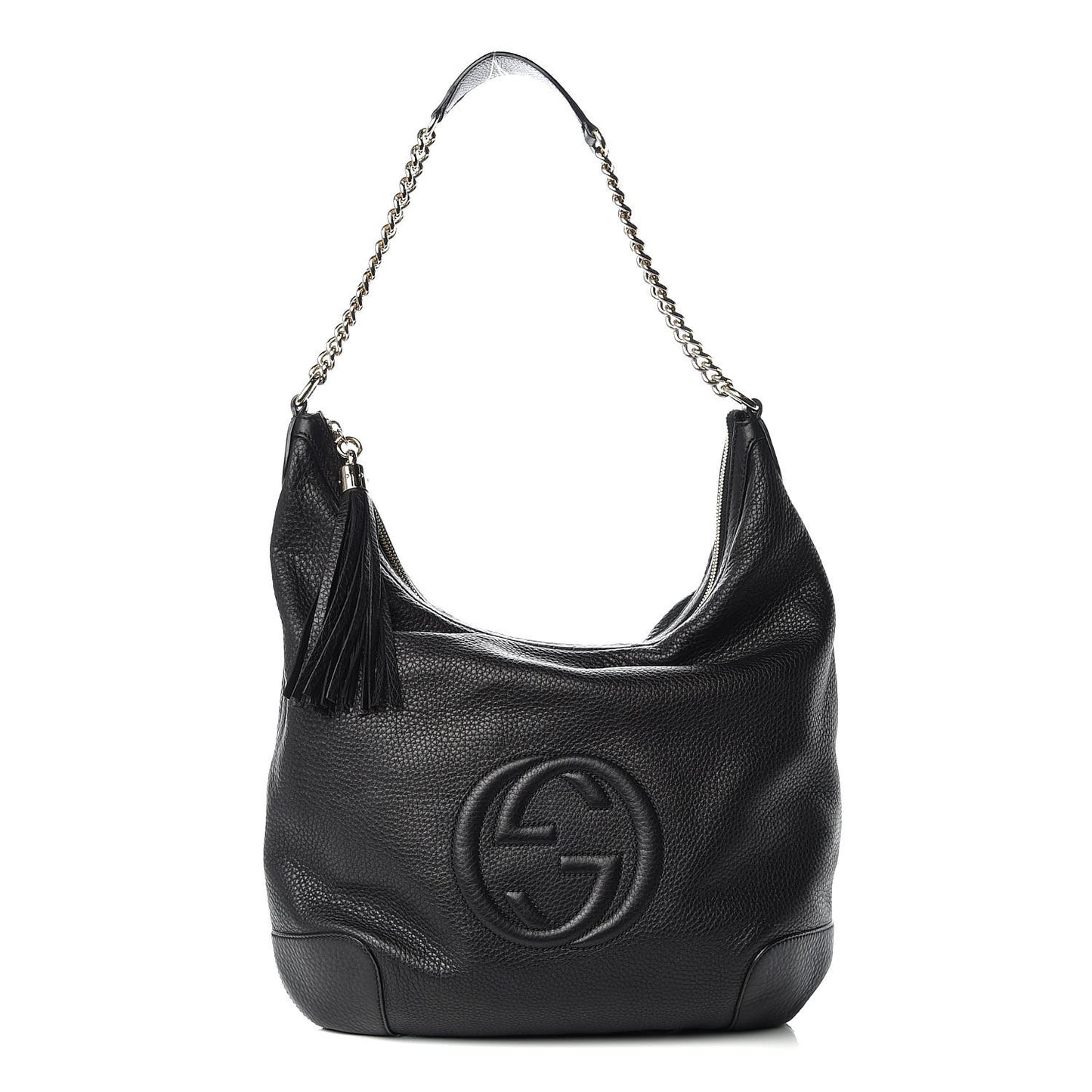 Pebbled Calfskin Medium Soho Chain Hobo Black