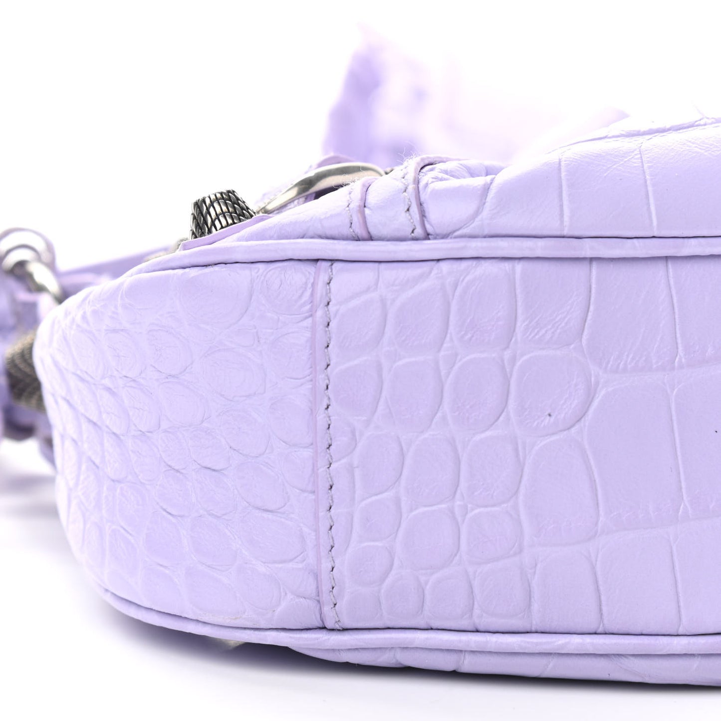 Extra Supple Calfskin Crocodile Embossed Le Cagole Shoulder Bag XS Lilac