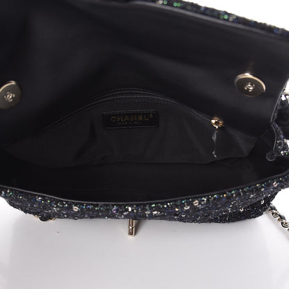 Chanel Tweed Medium Pearl Handle Flap Black Ecru 6 of 10