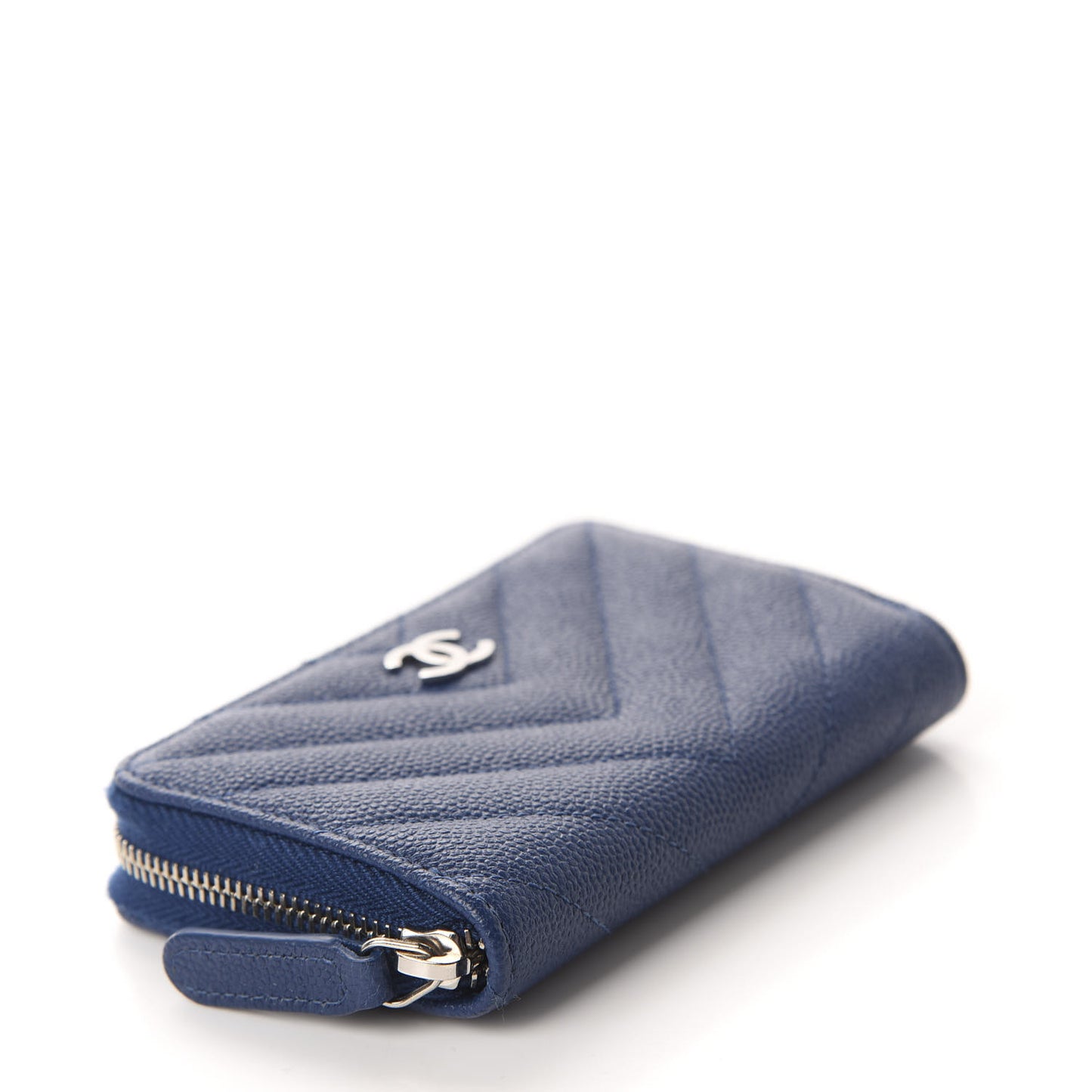 Caviar Chevron Quilted Zip Coin Purse Blue