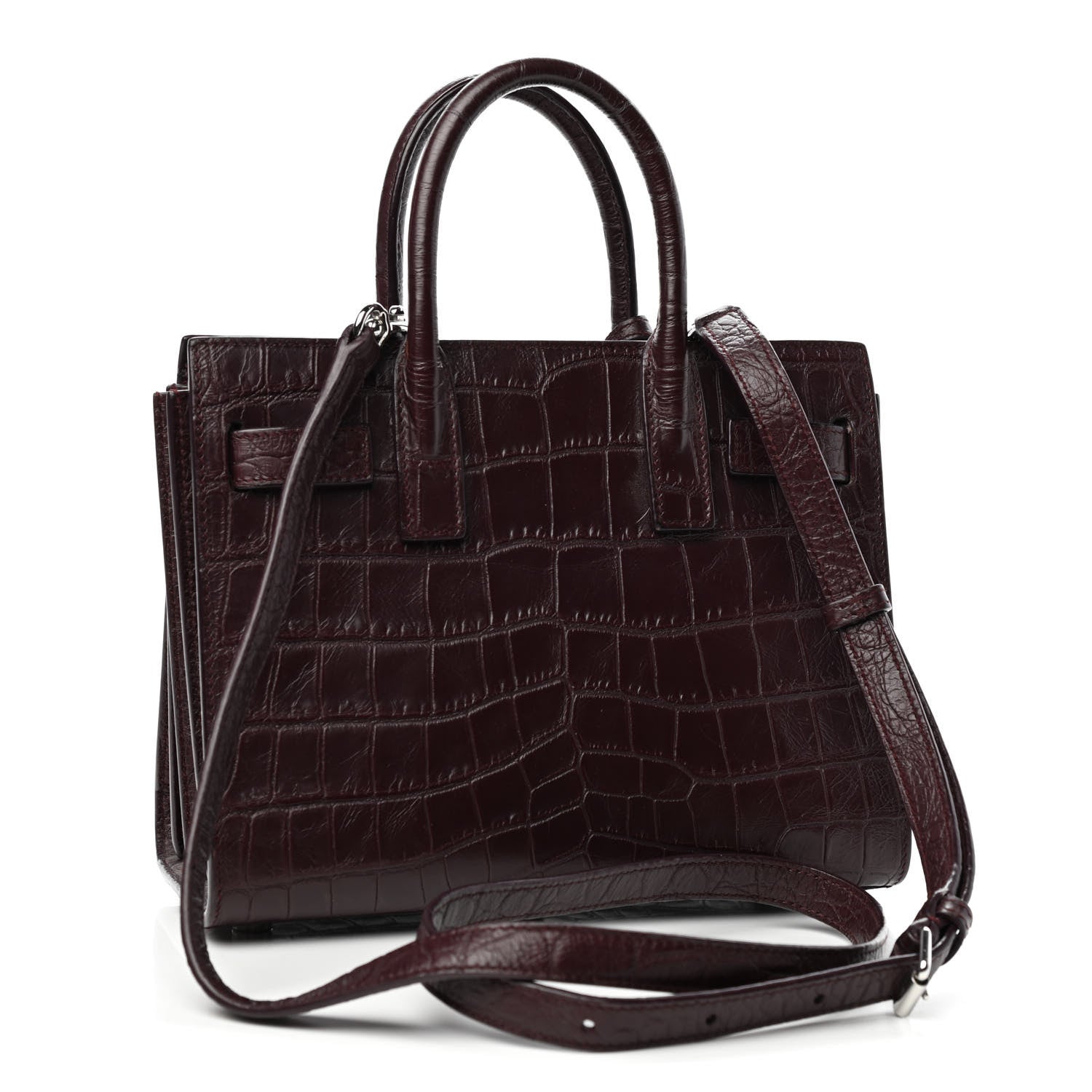 Saint Laurent Calfskin Crocodile Embossed Nano Sac De Jour Bordeaux 2 of 4