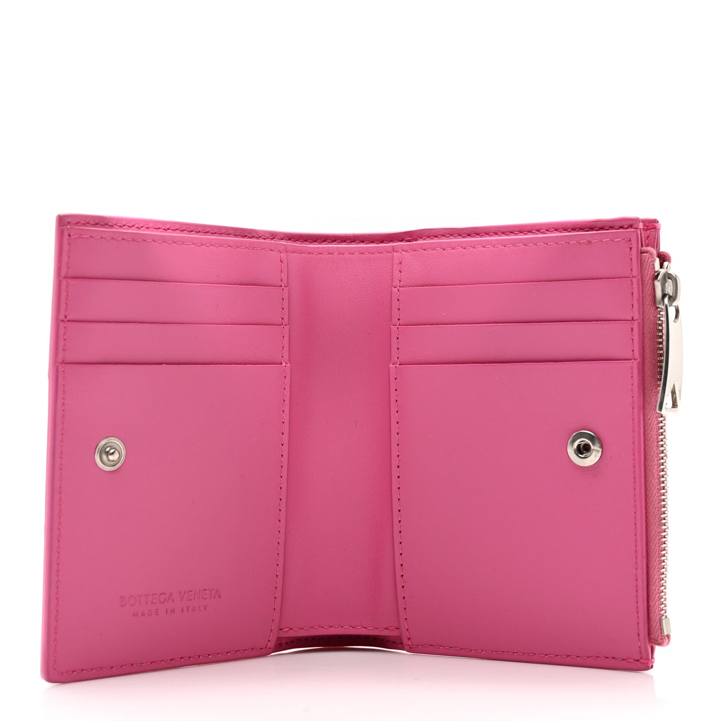 Metallic Patent Calfskin Intrecciato Zip Card Holder Pink