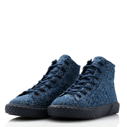 Chanel Printed Denim Quilted High Top Sneakers 40 Dark Blue 3 of 10