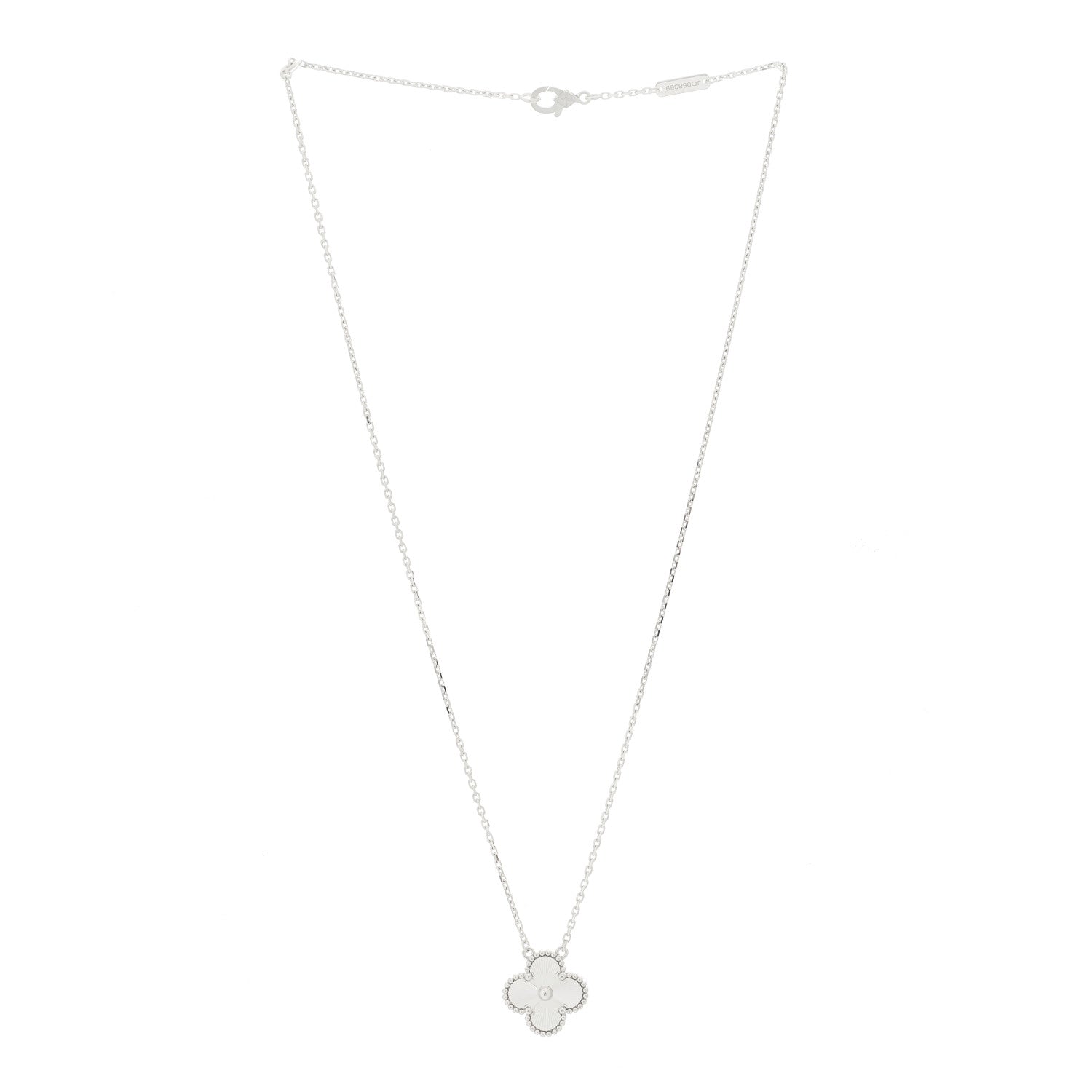 Van Cleef & Arpels 18K White Gold Guilloche Vintage Alhambra Pendant Necklace 3 of 6
