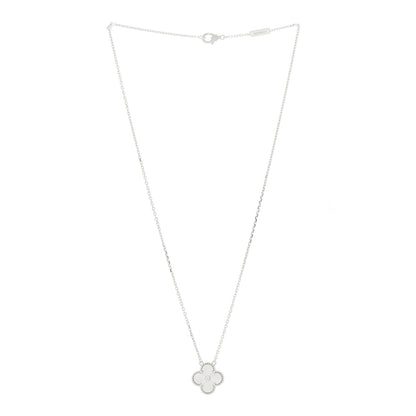 Van Cleef & Arpels 18K White Gold Guilloche Vintage Alhambra Pendant Necklace 3 of 6