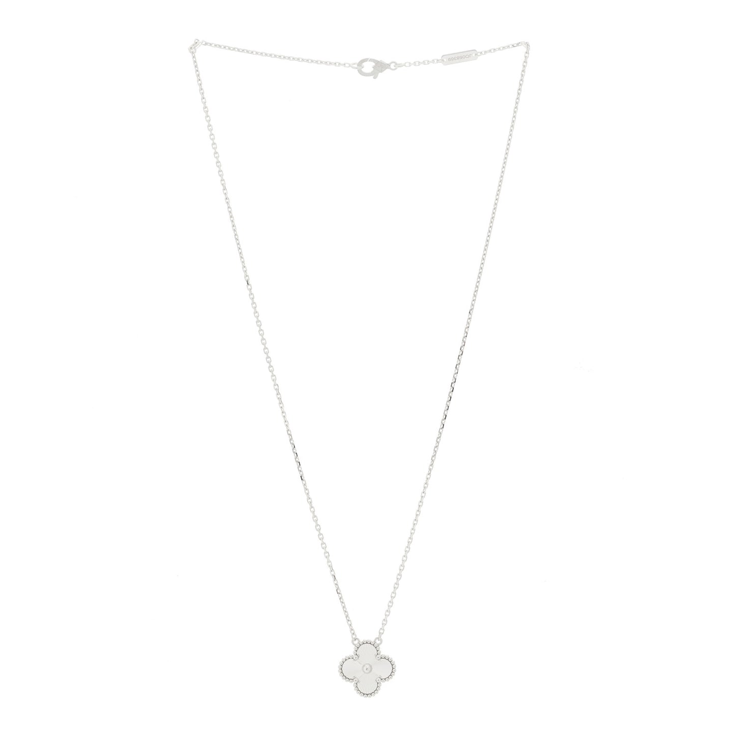 18K White Gold Guilloche Vintage Alhambra Pendant Necklace