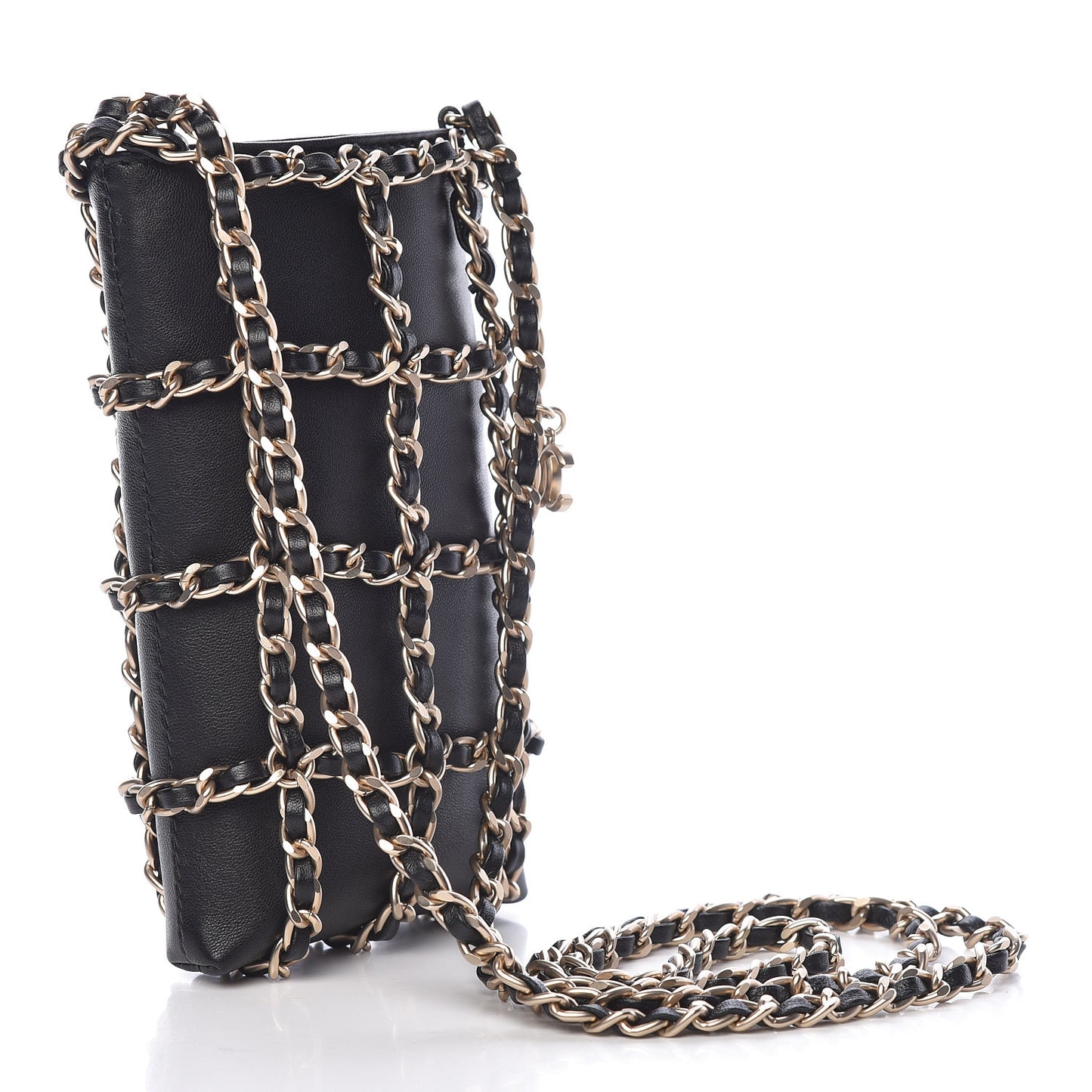 Lambskin Tech Me Out Clutch With Chain Black