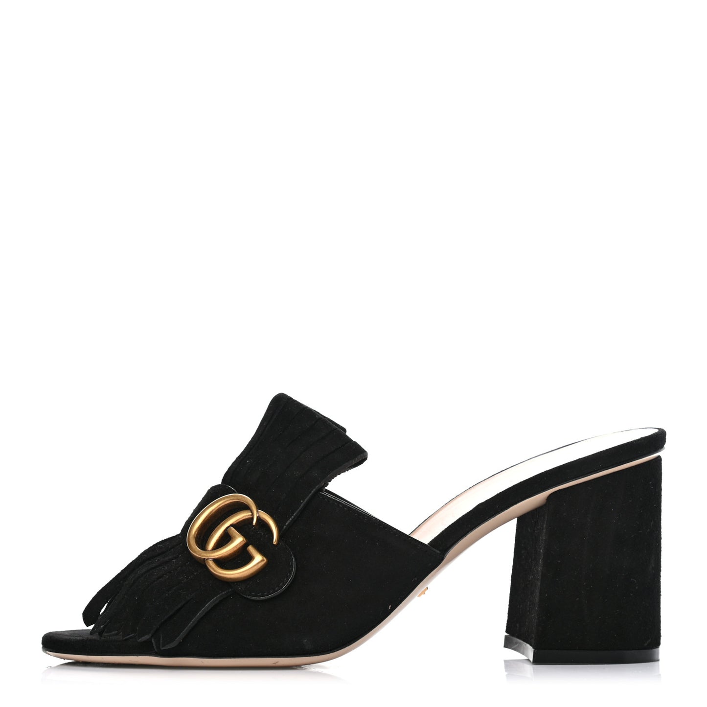Kid Scamosciato GG Marmont Fringe 75mm Slide Sandals 40 Black