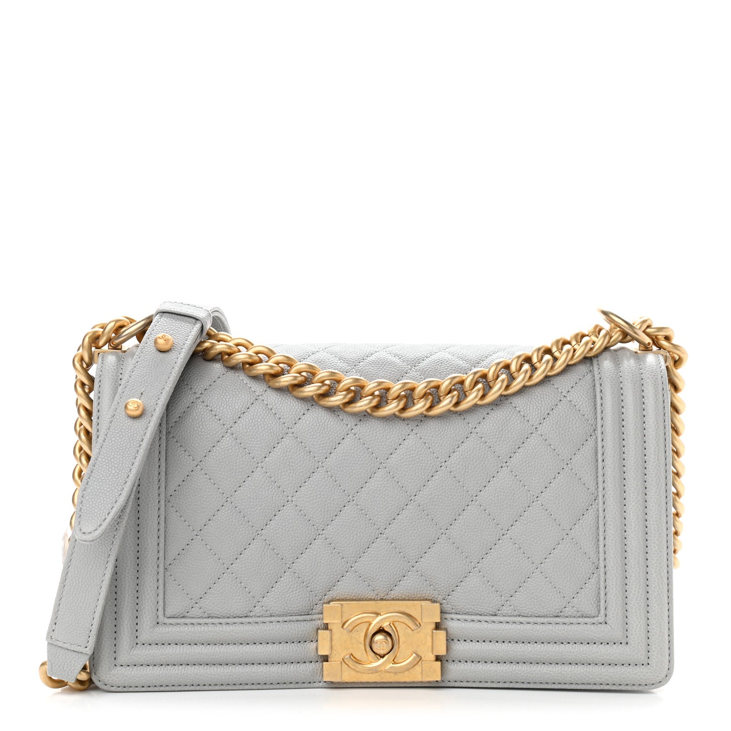 Caviar Quilted Medium Boy Flap Light Grey