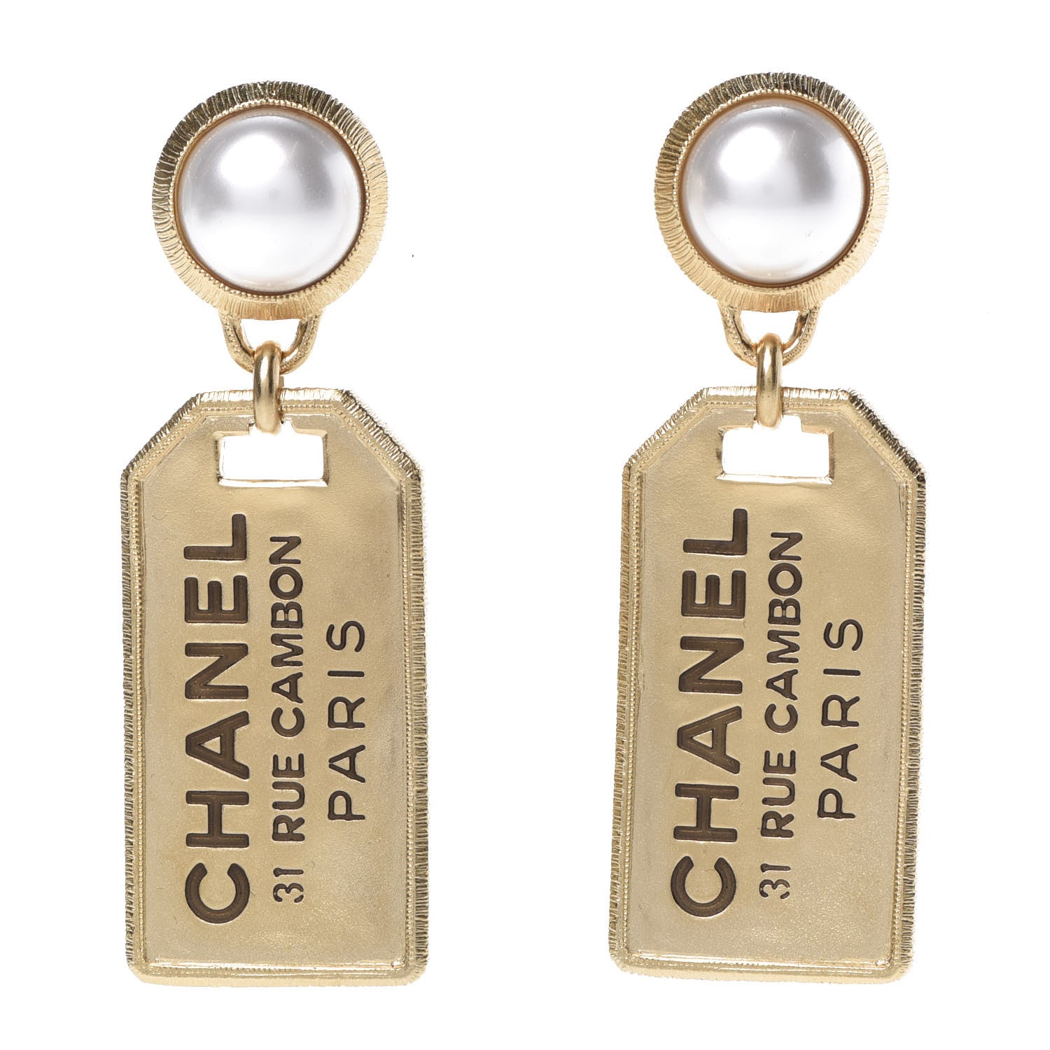 Chanel Pearl CC Tags Drop Earrings Gold 1 of 5