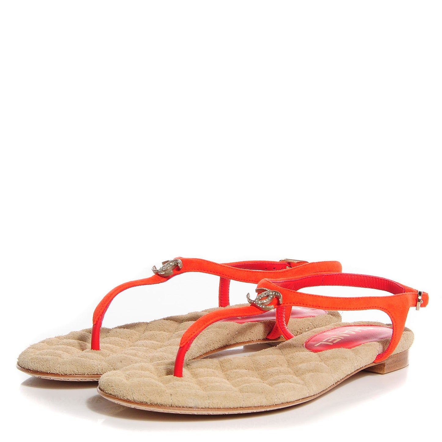 Suede Crystal Dubai CC Thong Sandals 36.5 Orange