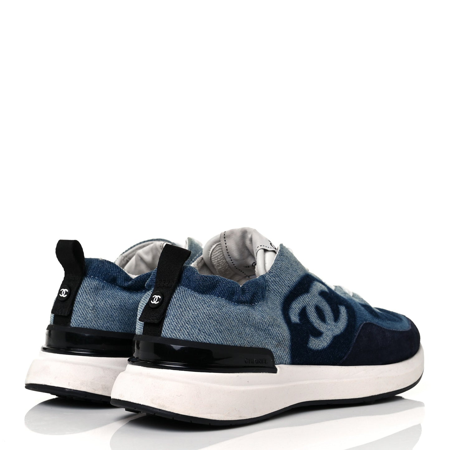 Denim Suede Calfskin Womens CC Sneakers 37.5 Dark Blue