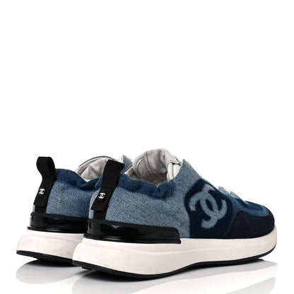 Chanel Denim Suede Calfskin Womens CC Sneakers 37.5 Dark Blue 4 of 8