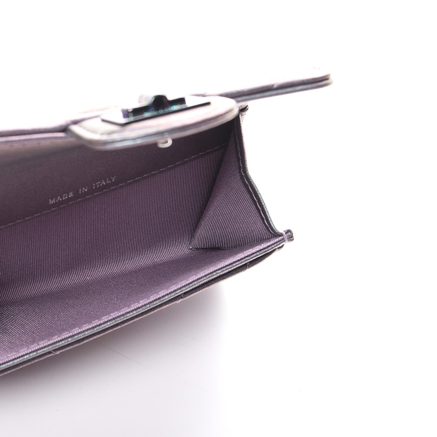 Iridescent Lambskin Chevron Quilted Reissue Card Holder Light Purple