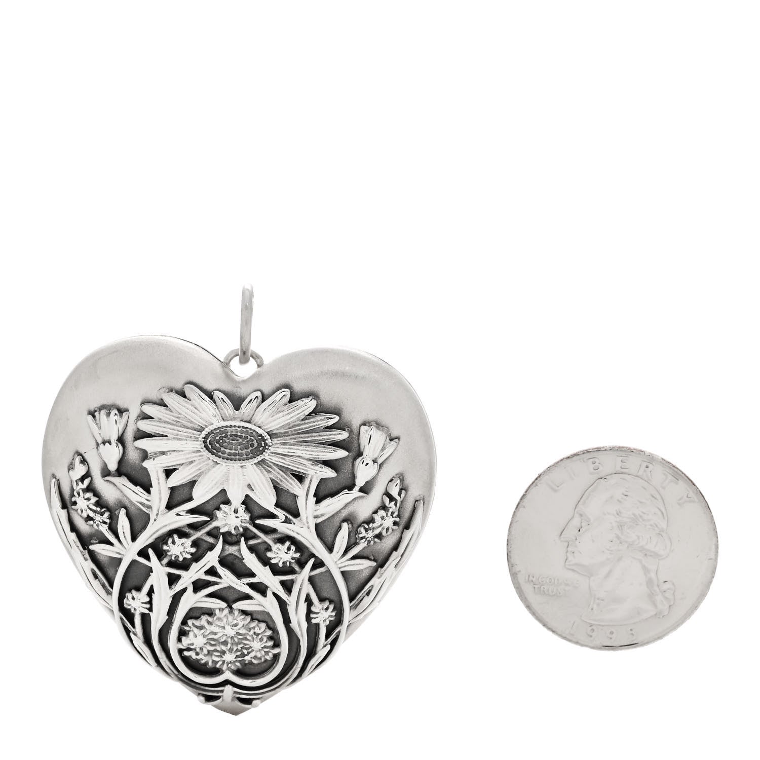 Tiffany Sterling Silver Large Ziegfeld Daisy Heart Locket Pendant 2 of 5