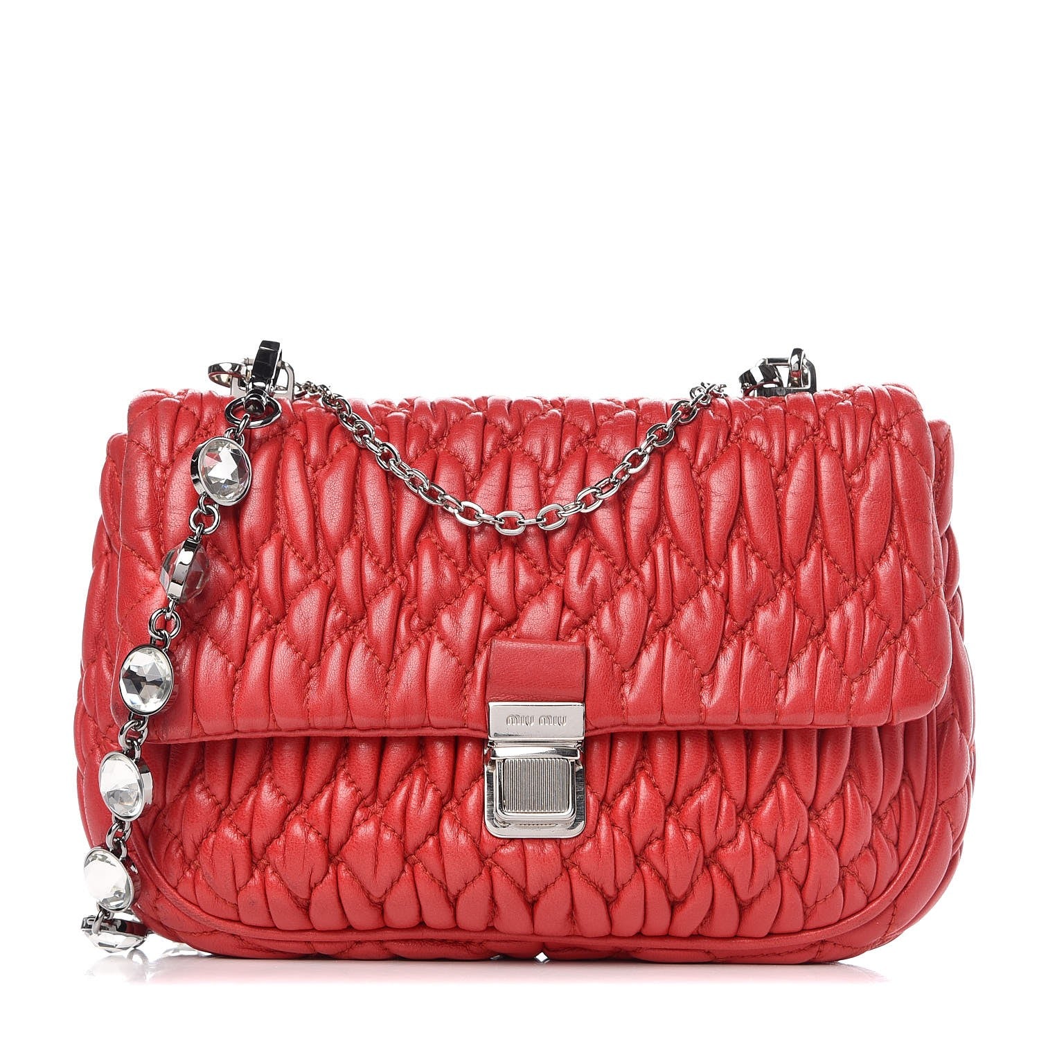 Miu Miu Nappa Matelasse Crystal Chain Crossbody Red 1 of 10