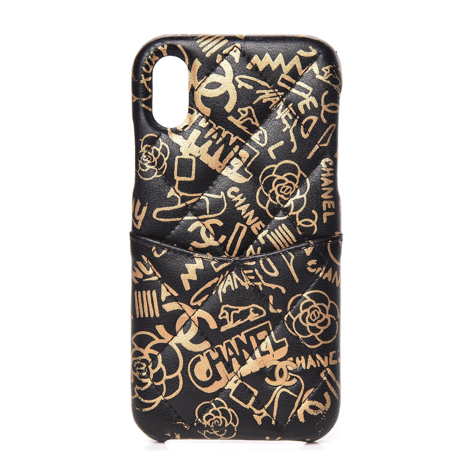 Chanel Lambskin Quilted iPhone X Coco Tech Egyptian Graffiti Case Black Gold 1 of 12