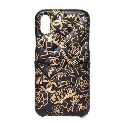 Chanel Lambskin Quilted iPhone X Coco Tech Egyptian Graffiti Case Black Gold 1 of 12