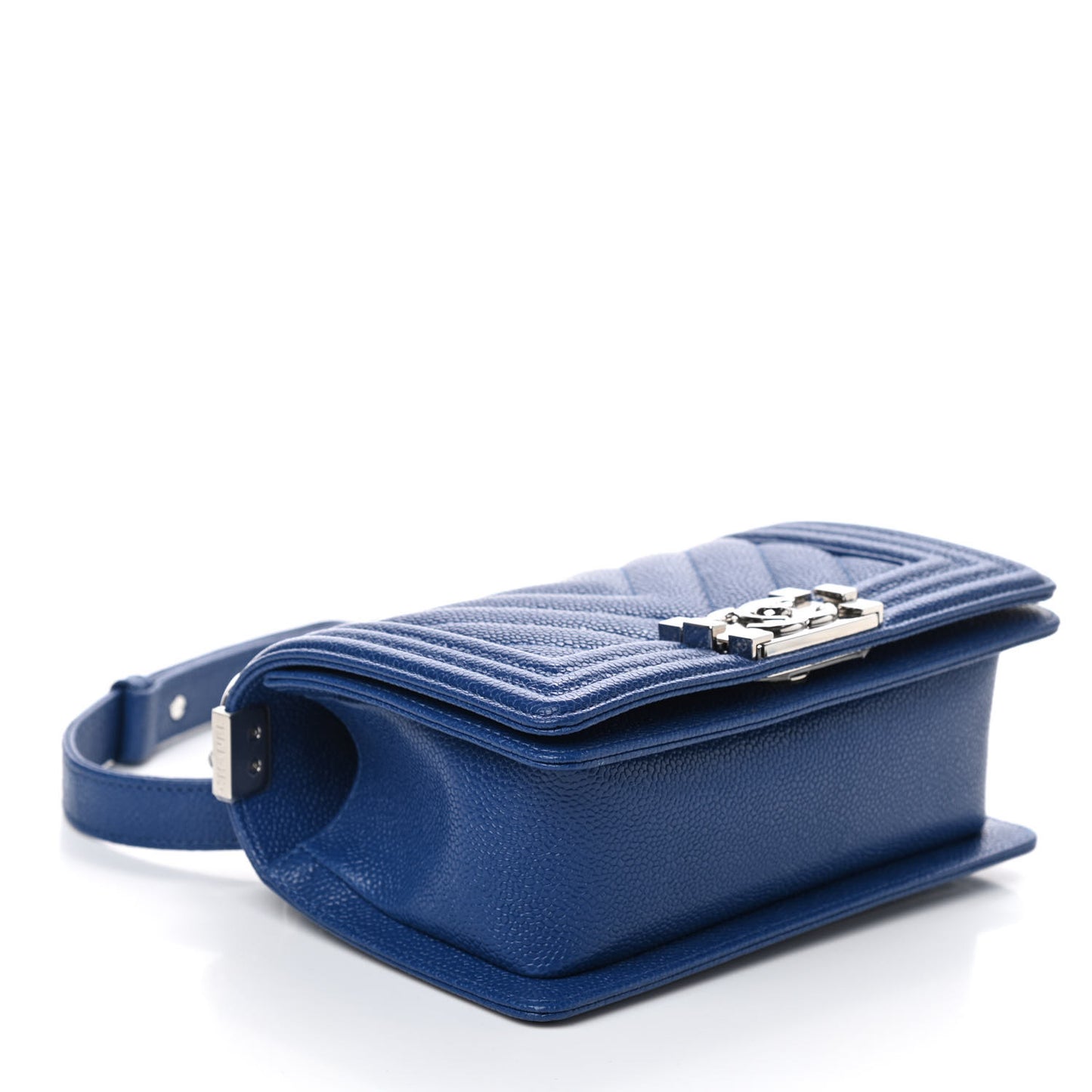 Caviar Chevron Quilted Small Boy Flap Dark Blue